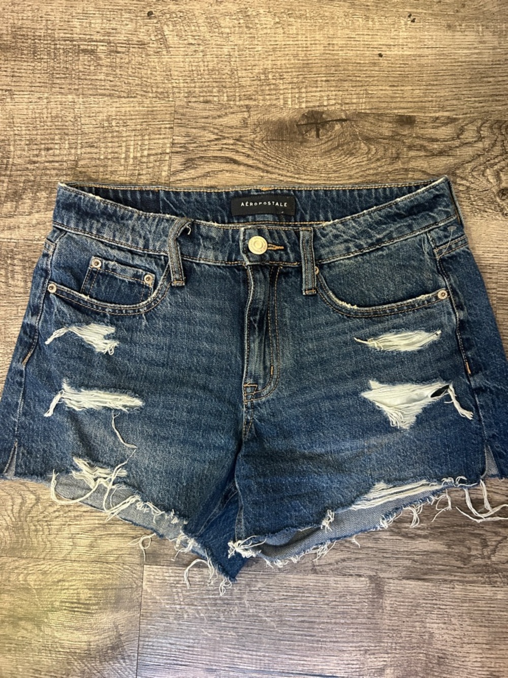 Aeropostale Dark Blue Distressed Denim Cutoff Shorts